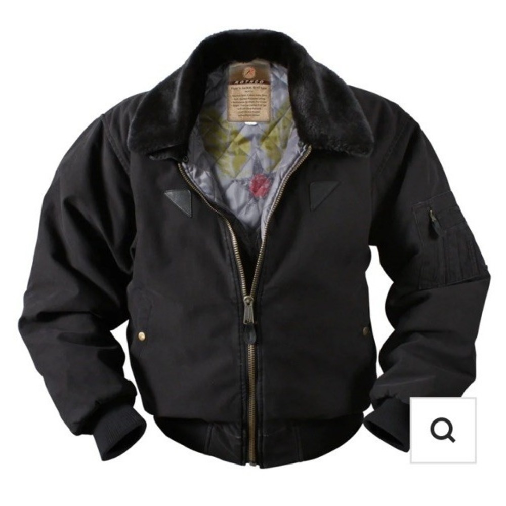 Rothco Black Vintage Style B-15A Bomber Jacket Coat Pilot Airplane Aviation